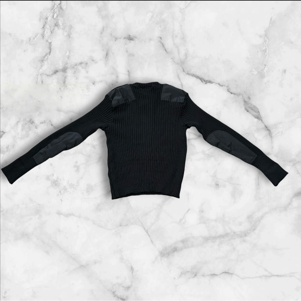Military Equipment Sweater Pullover LS Black Elbow Patches Epaulettes Wool Sz 48 - Picture 3 of 8
